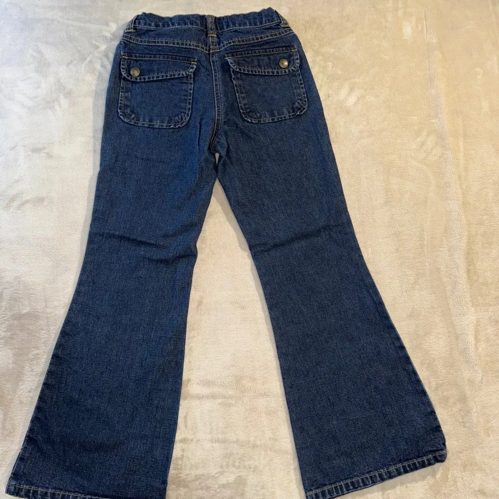 Gymboree Girls Blue Denim Heart Flare Jeans Y2K 2007 Vintage Dark Wash Size 7